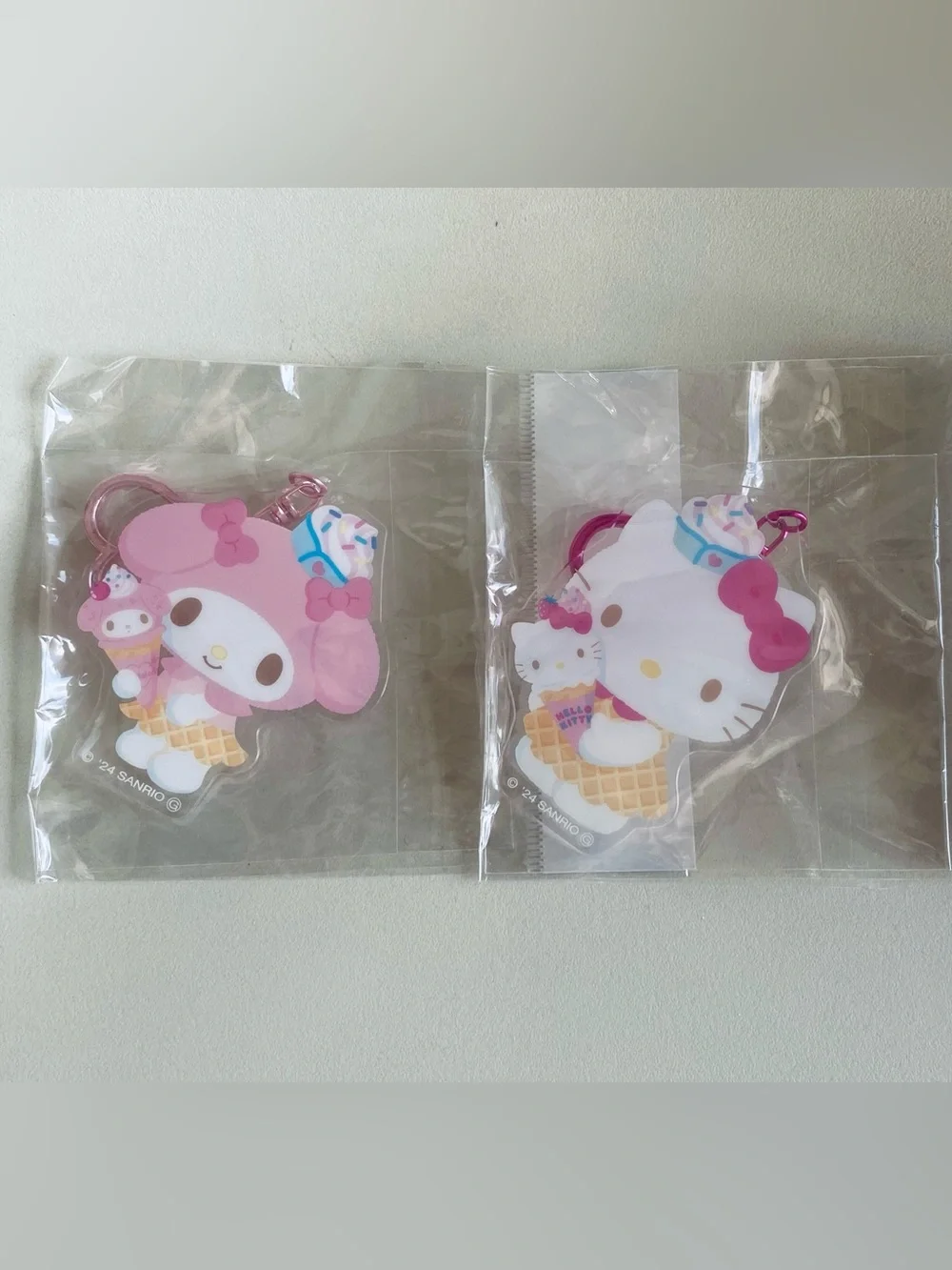 Sanrio Hello Kitty White and Pink Ice Cream Charm Keychain